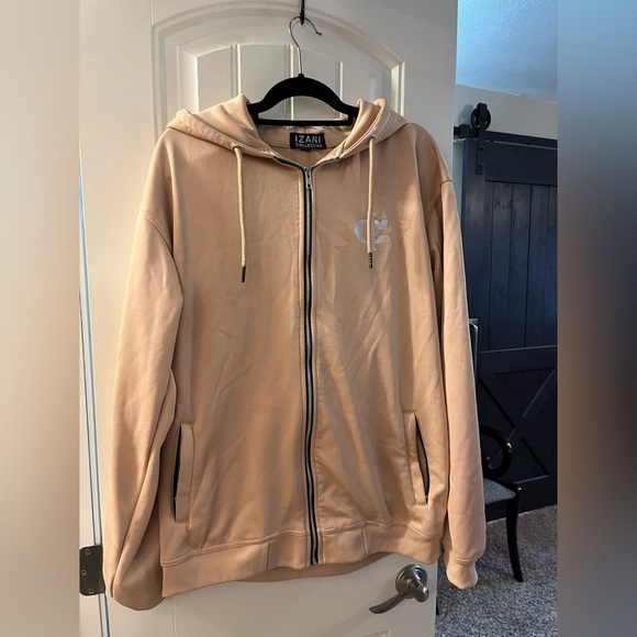 Izani Collection Tan Zip front Hoodie with Full Logo Back, size 3X - Picture 2 of 5